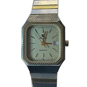 Nivada Antarctic Quartz Watch Unisex Two-Tone Square Case Date Swiss Made 86244